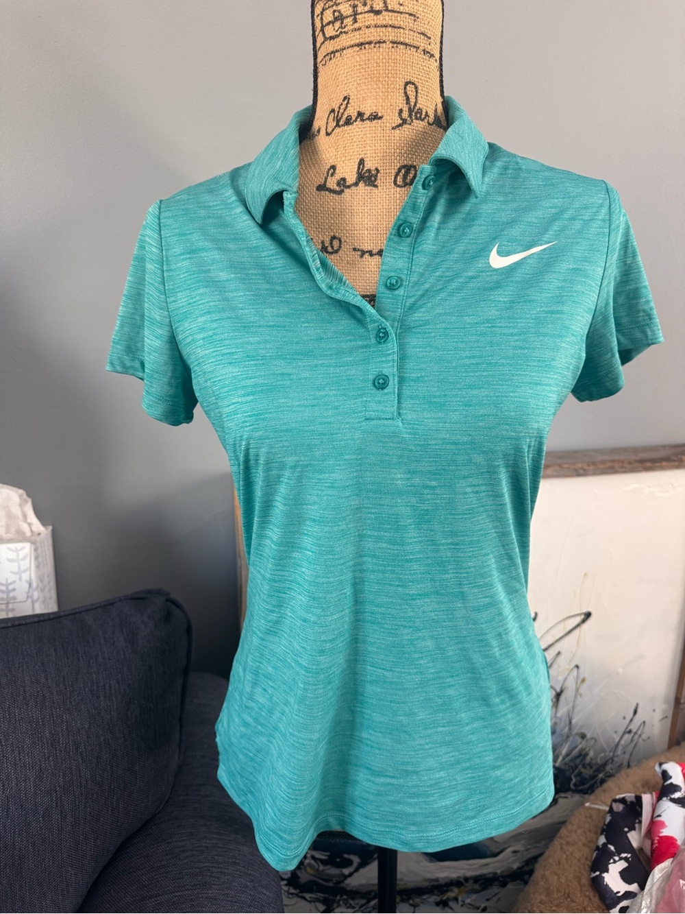Nike Womens Teal Heather Button-Down Polo